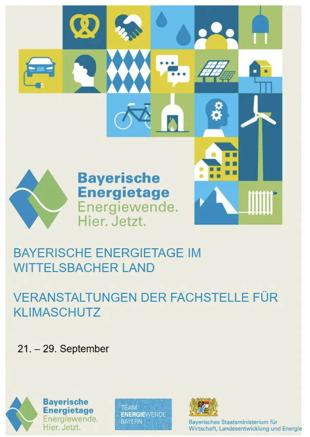 Plakat Bayerische Energietage im Wittelsbacher Land, Veranstaltungen der Fachstelle für Klimaschutz vom 21. bis 29. September
