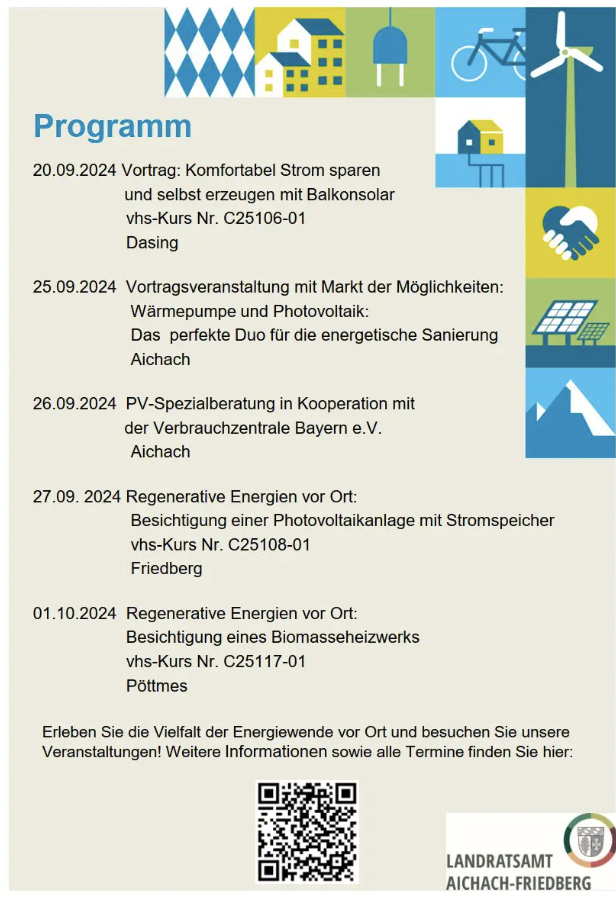 Programm der Bayerischen Energietage im Wittelsbacher Land vom 20.09. bis 01.10.2024
